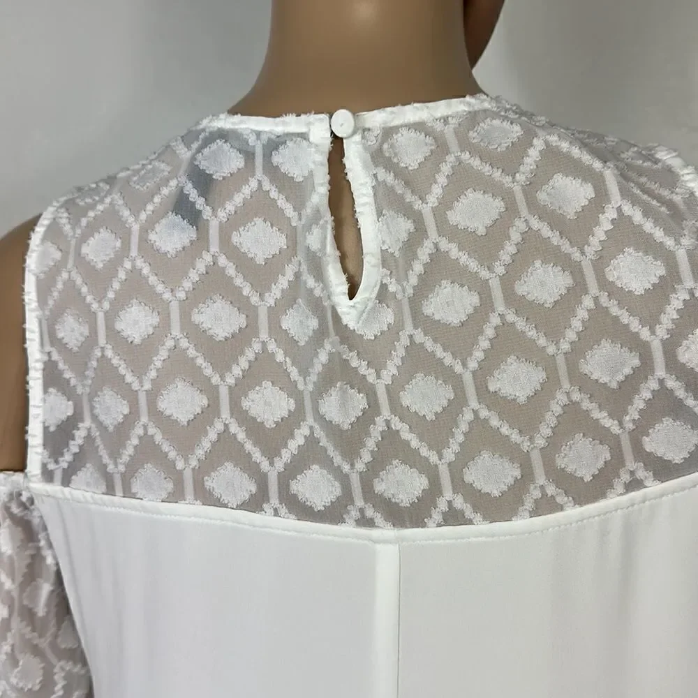 BCBGMaxAzria Cherie White Cold Shoulder Flowy Long Sleeve Dress Size XS
